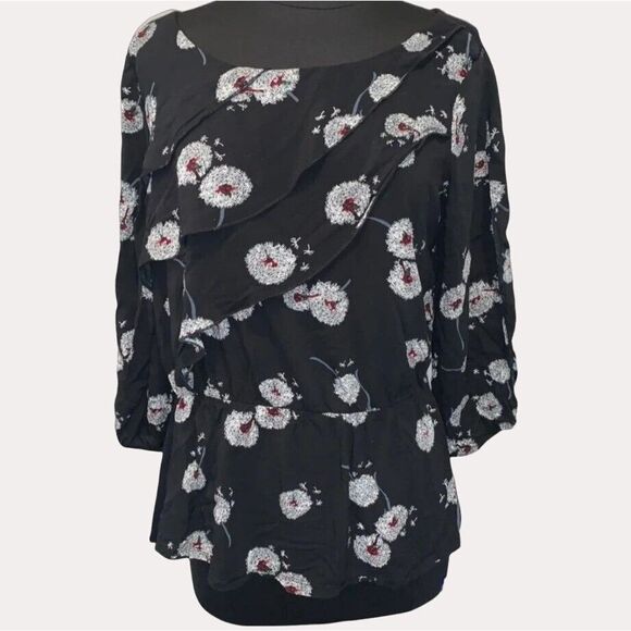Deletta Anthropologie Wished Blooms Dandelion Peplum Top Blouse XS bv - Picture 4 of 14